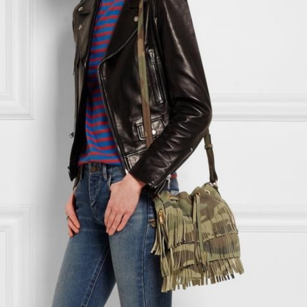 St Laurent Emmanuelle Fringe Camo Bag